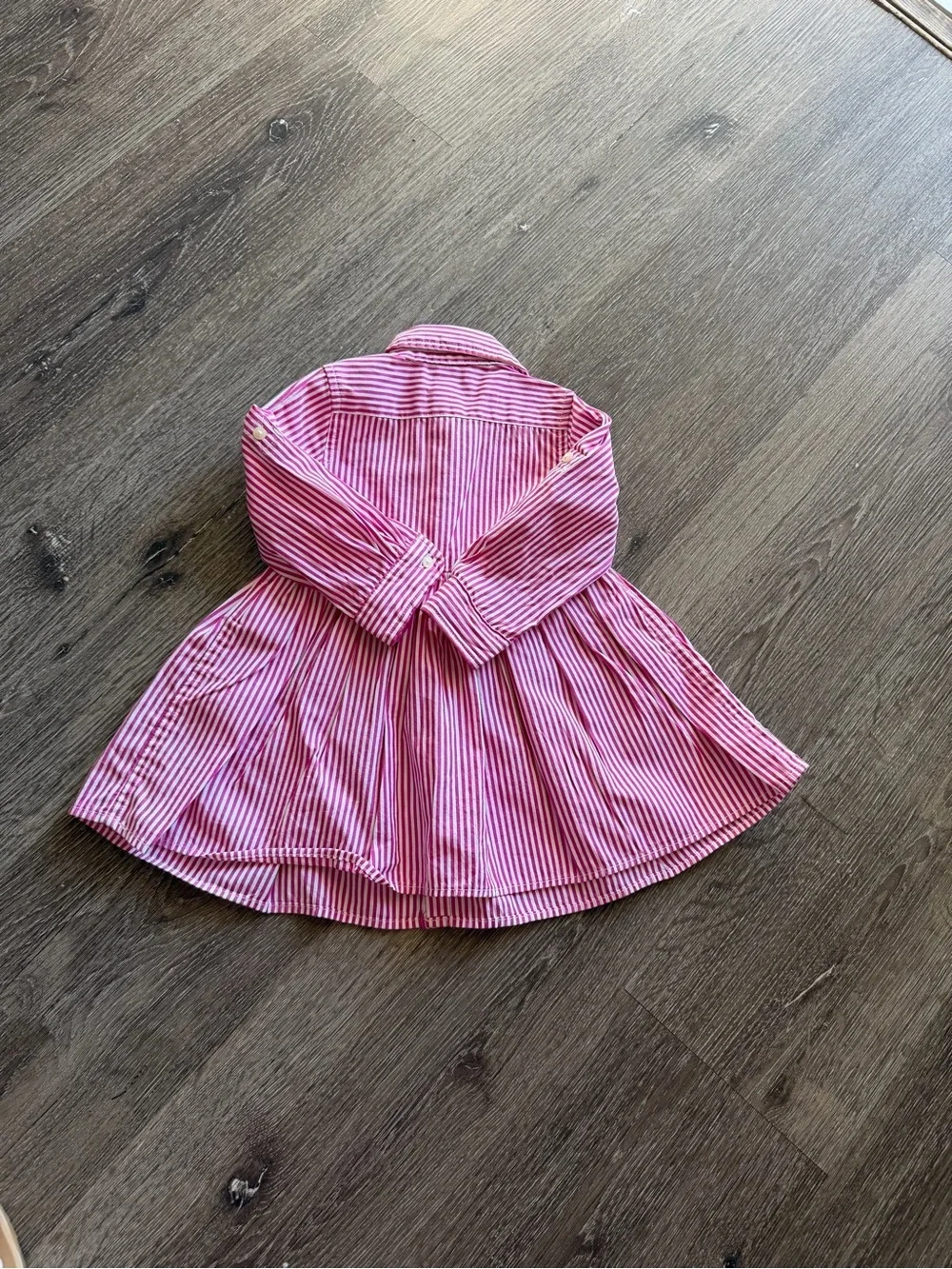 Ralph Lauren Pink and White Striped Cotton Shirt Dress